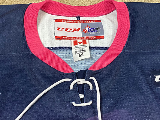 Alexis Lafreniere 17'18 Rimouski Oceanic Signed Pink in the Rink Game  Worn Jersey. Worn on 10-28-17