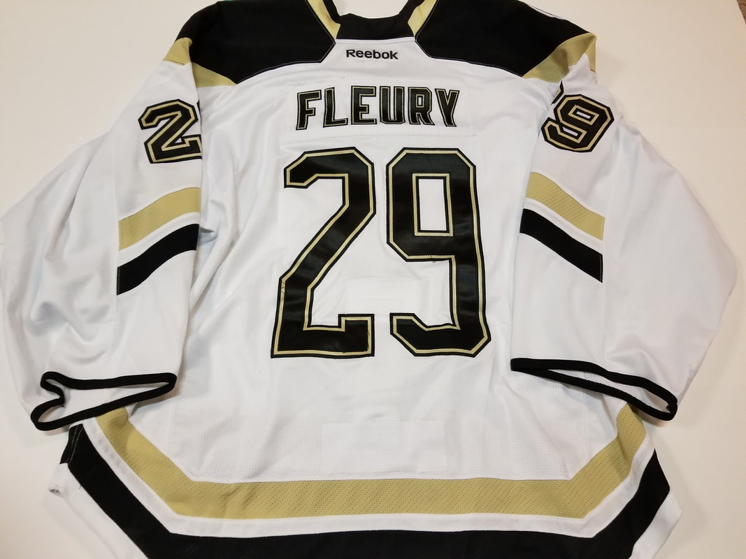 2010-11 Marc-Andre Fleury Pittsburgh Penguins Game Worn Jersey – Alternate  - “Consol Energy Center Inaugural Season” - All Star Season - Photo Match –  Team Letter
